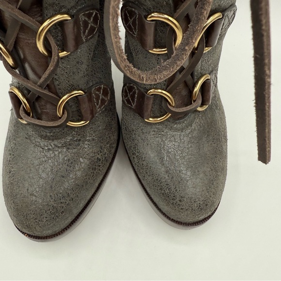 Tory Burch Lawson Bootie Pewter Brown Leather Platform Stiletto Ankle Boots 8.5 - Picture 17 of 17